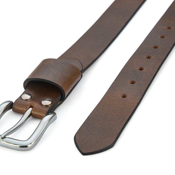 Mens Leather Belt Vintage Olive Brown Pull-Up Leather - Free Personalization - Picture 3 of 15